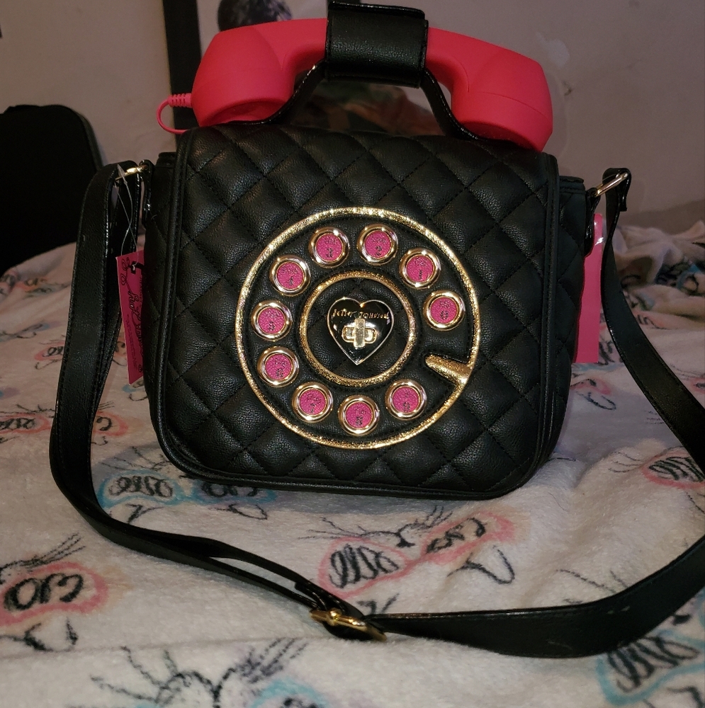Betsey Johnson Unique Rotary Phone Handbag with Pink and Gold Accents